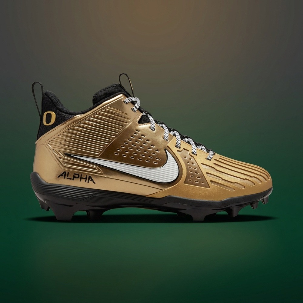 Nike Alpha Menace Pro 2 Mid Oregon Ducks Gold Black PE Football Cleats Mens 13